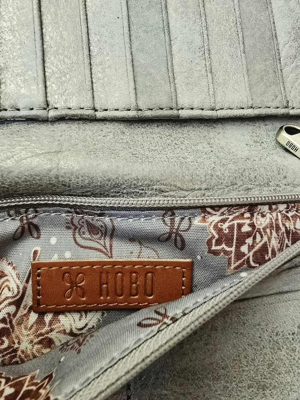 HOBO Gray Silver Metallic Trifold Wallet Wristlet
